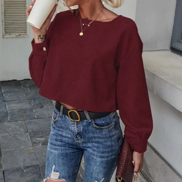 Classic Black Corduroy Cropped Top Minimalist y2k - Picture 4 of 14